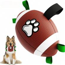 Pelota para perros con correa incorporada, incluye bomba de aire, balón de fútbol interactivo para perros para uso interior/exterior, balón de fútbol color marrón oliva con estampado de pata de perro, regalo de Navidad para perros pequeños