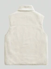 1 件女式运动风格保暖羊毛背心，白色涤纶立领无袖夹克 - 白色 - 查看 3