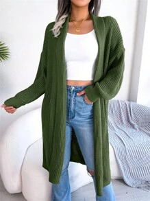 Women's Autumn And Winter Collar Long Cardigan Sweater Jacket Loose Fit Medium Long Style Simple Long Sleeved Versatile Temperament - 綠色 - 查看 3