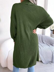 Women's Autumn And Winter Collar Long Cardigan Sweater Jacket Loose Fit Medium Long Style Simple Long Sleeved Versatile Temperament - 綠色 - 查看 6