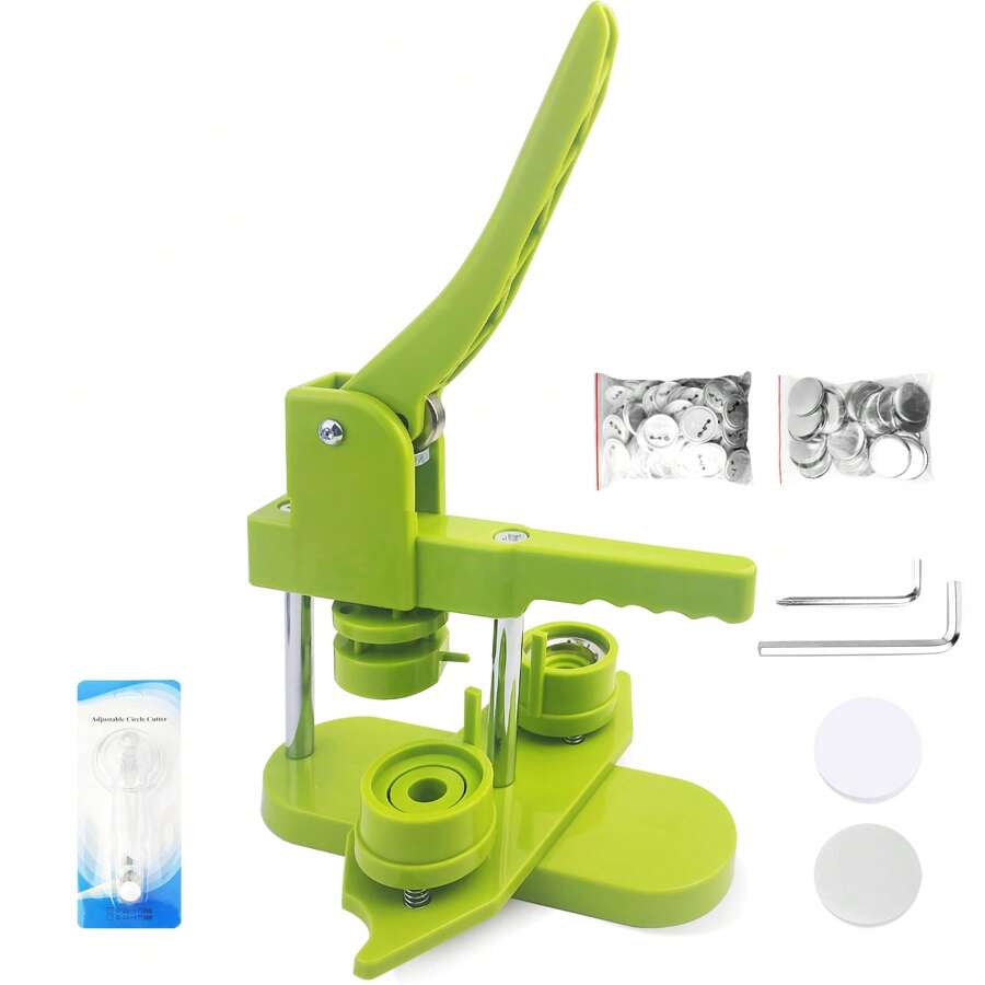 Button Machine, Badge Button Maker 58mm/2.08in, DIY Badge Press Machine With 100 Accessories & Circle Cutter, Rotatable Green Blanks Button Blanks Make Badge Maker Machine - Green - View 1