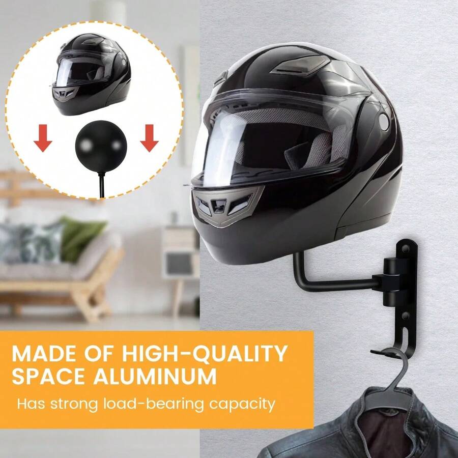 Motorcycle Helmet Rack Wall Mount 180 Degree Rotation Metal Bike Helmet