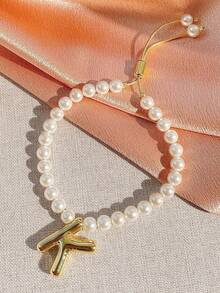 1 chiếc vòng tay nữ mạ vàng 18K sáng bóng, hạt vỏ trai giả, dây chuyền điều chỉnh hình bóng bay, quà tặng trang sức cho phụ nữ - Vàng - Xem 21
