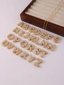 1 chiếc vòng cổ chữ bong bóng vàng, vòng cổ chữ cái bóng bay nhiều lớp, mặt dây chuyền chữ cái đính đá, trang sức nữ, quà tặng vòng cổ nhiều lớp - Nhiều màu - Xem 5