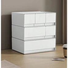 1 pieza Organizador de maquillaje para escritorio tipo cajón en color blanco, caja de almacenamiento tipo cajón, caja de joyas apilable y de combinación libre de varias capas