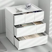 1 pieza Organizador de maquillaje para escritorio tipo cajón en color blanco, caja de almacenamiento tipo cajón, caja de joyas apilable y de combinación libre de varias capas