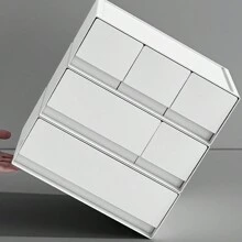 1 pieza Organizador de maquillaje para escritorio tipo cajón en color blanco, caja de almacenamiento tipo cajón, caja de joyas apilable y de combinación libre de varias capas