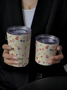 1 bình nước họa tiết hoa nhiều màu 350ml/11,8oz hoặc 280ml/9,47oz, cốc cà phê/du lịch bằng thép không gỉ hai lớp, cốc cách nhiệt, đồ dùng học tập, sử dụng khi đi du lịch và ngoài trời, quà tặng ngày lễ - Nhiều màu - Xem 4