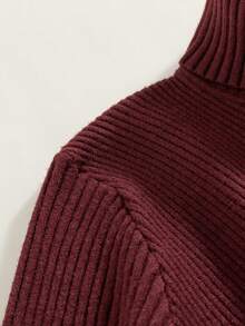 秋冬厚款高领女式保暖罗纹毛衣 - 酒紅色 - 查看 5