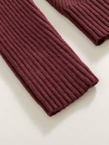 秋冬厚款高领女式保暖罗纹毛衣 - 酒紅色 - 查看 6