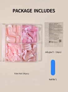 96 قطعة/علبة (4 مختلطة) أظافر فرنسية مربعة للضغط متوسطة الحجم مع فيونكة ثلاثية الأبعاد وخرز ولؤلؤ، مرصعة بالراين ستون مع علبة تخزين مصممة بشكل مثالي للأظافر الاصطناعية الأكريليك، تحتوي على 1 قطعة من الغراء الجيلي و 1 قطعة من مبرد الأظافر، سهلة التطبيق للأظافر الفرنسية للنساء والفتيات لاستخدامها في الحياة اليومية وحفلات الرقص، مستلزمات الأظافر