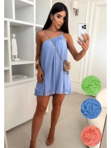 Women's Tulle Jumpsuit With Zero Straps, Light And Loose Sleeve, Casual And Elegant, Summer Fashion - 藍色 - 查看 6