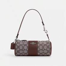 Coach Nolita 20 经典字母拉链开合面料和皮革鼓包单肩手提包小号女款深棕色