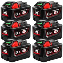 Paquete de 6 baterías de 18 V y 8,0 Ah para reemplazar todas las herramientas eléctricas inalámbricas Milwaukee M18 de 8000 mAh, batería de iones de litio compatible con las herramientas y el cargador de batería Milwaukee M18 48-11-1850 48-11-1852 48-11-1850R 48-11-1840 48-11-1828 48-11-1820 M18 M18B
