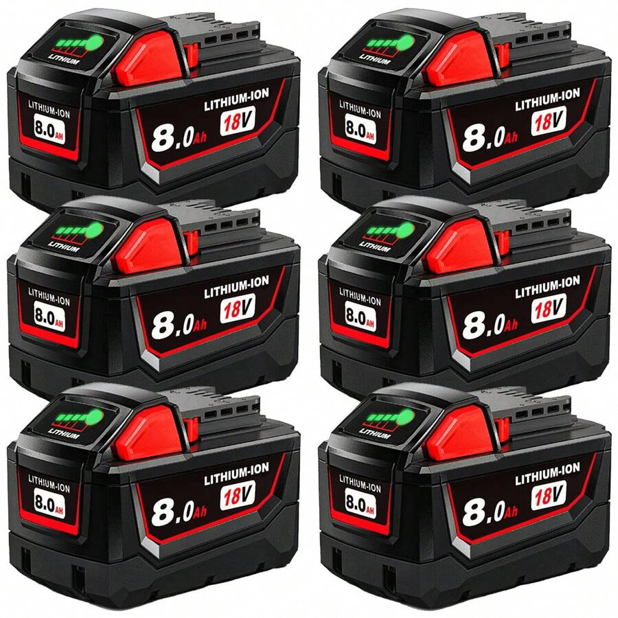 Paquete de 6 baterías de 18 V y 8,0 Ah para reemplazar todas las herramientas eléctricas inalámbricas Milwaukee M18 de 8000 mAh, batería de iones de litio compatible con las herramientas y el cargador de batería Milwaukee M18 48-11-1850 48-11-1852 48-11-1850R 48-11-1840 48-11-1828 48-11-1820 M18 M18B