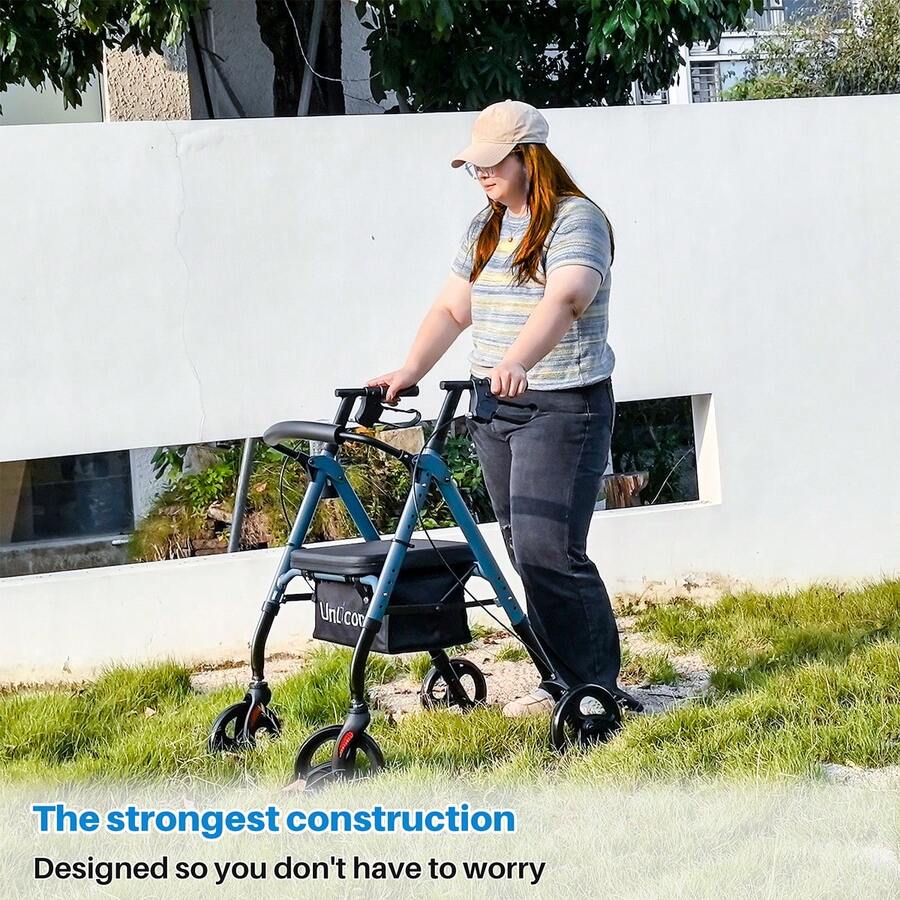 Stand Up Folding Rollator Walker, 4 Wheeled Walker With Seat, Durable