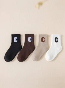 4 đôi tất vải bông dày cho trẻ em, tất thể thao ấm áp họa tiết hoạt hình cho bé gái có thiết kế chữ C, thích hợp để mặc hàng ngày vào mùa thu/đông - Nhiều màu - Xem 9