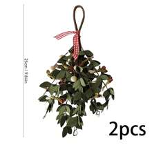 2 đồ trang trí cây tầm gửi Giáng sinh, cành cây tầm gửi nhân tạo, đồ trang trí, đồ trang trí cây tầm gửi, đồ trang trí treo, quả mọng màu đỏ và trắng, dùng để trang trí tiệc Giáng sinh thủ công tại nhà - Nhiều màu - Xem 10