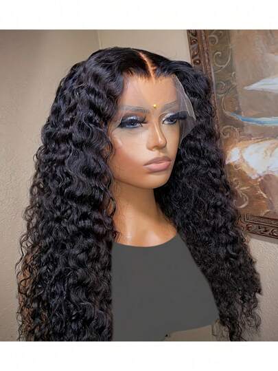 Water Wave Lace Front Wigs Human Hair 13x4 Transparent Lace Frontal Curly Wigs For Women Human Hair 180% Density Wigs Human Hair Pre Plucked With Baby Hair Natural Color