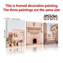 3 件摩洛哥粉色帆布画、旅行海报和印刷品墙壁艺术、现代客厅装饰家居装饰、可作为礼物悬挂、卧室、办公室、客厅、墙壁装饰、家居和宿舍装饰 - 彩色 - 查看 5