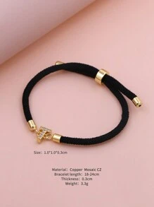 2024新款锆石水晶A-Z字母可调节编织手链，简约风格，女士珠宝礼品