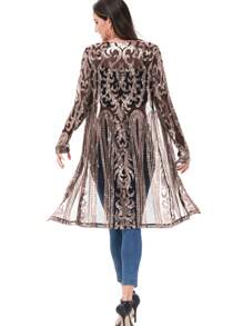 Women's Sparkly Sequin Cardigan Long Sleeve Open Front Glitter Kimono - 黑色和金色 - 查看 2