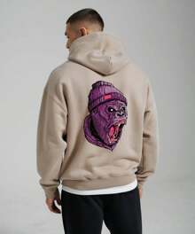 Sudadera para hombre tipo hoodie diseño "CARA GORILA" - Beis - Ver 1