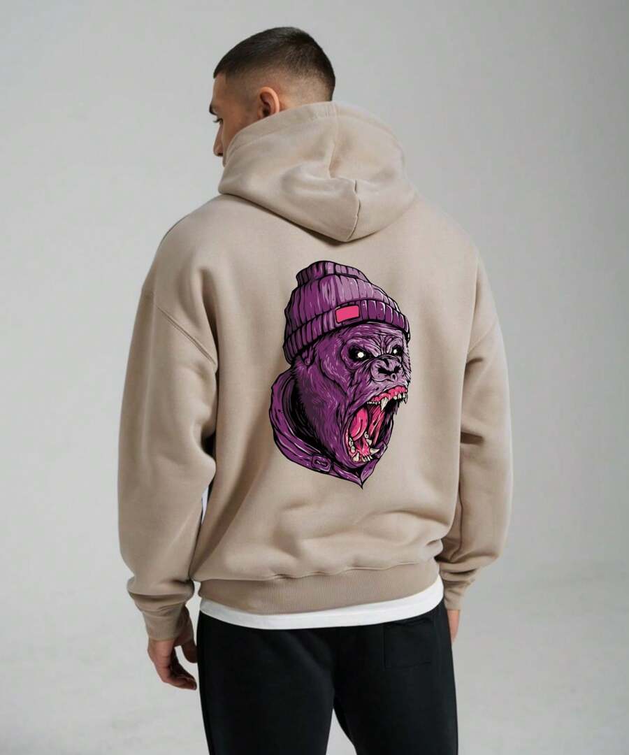 Sudadera para hombre tipo hoodie diseño "CARA GORILA" - Beis - Ver 1