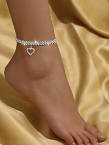 Fashionable Elegant Rhinestone Heart Charm Anklet