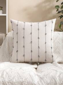 Miater Vỏ gối trang trí Jacquard sọc có tua rua, dùng cho phòng khách, phòng ngủ, trang trí ghế sofa - Xám - Xem 10