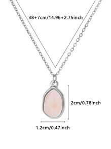 1 chiếc dây chuyền mặt đá tự nhiên màu hồng nhạt bất đối xứng bằng thép không gỉ dành cho nữ, phụ kiện thời trang phù hợp để đeo hàng ngày, bộ dây chuyền và nhẫn đá tự nhiên, bộ trang sức. - Bụi hồng - Xem 17
