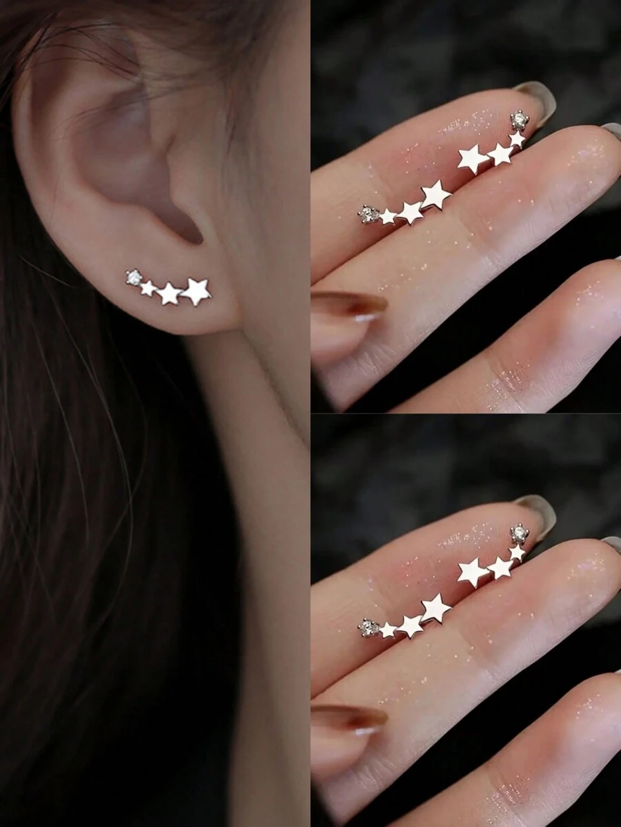 2 对精美时尚星形耳钉女士简约珠宝配饰