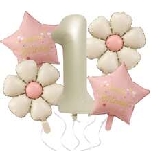 5pcs/Set Matte Milky White Small Flowers, Pink Stars, 32-Inch Number Decoration Suitable For Birthday Party, Anniversary - 彩色 - 查看 1