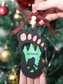 1 pièce, Ornement de Noël Bigfoot, Ornement de montagne Bigfoot, Cadeaux Bigfoot, Ornement en bois sculpté à 2 couches avec acrylique, Décoration de sapin de Noël suspendue, Décoration de maison de Noël, Décoration de fête, Cadeau avec ruban et cordon