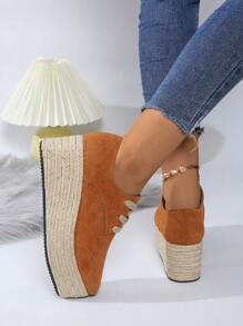 2024 New Lace-Up Fashion Rope Braided Platform Loafers, Thick Sole High Heel Shoes For Plus Size Women (Run Large By Half Size)