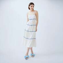 MUCCCUTE Women's Bow Flat Sandals Square Open Toe Fashion Slip On Slides Sandals Comfort Slippers For Summer - 藍色 - 查看 8