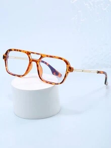 1副方形时尚平光镜片眼镜，欧美风格，适合青少年 - 無色 - 查看 2