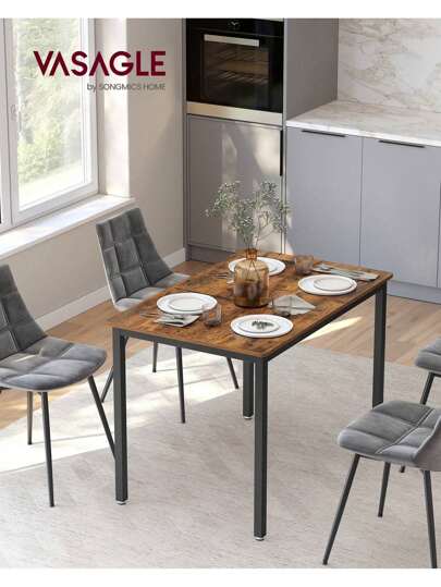 VASAGLE Mesa de Comedor, Mesa de Cocina, 70 x 110 x 77 cm, Mesa de Comedor para 4 Personas, Escritorio de Salón, para Comedor, Cocina, Industrial, Marrón Rústico y Negro Mate