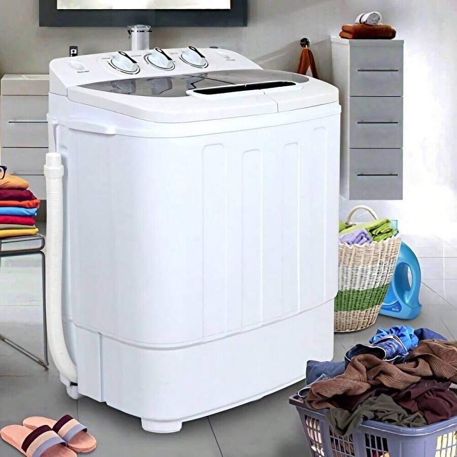White Compact Portable Washer & Dryer With Mini Washing Machine And
