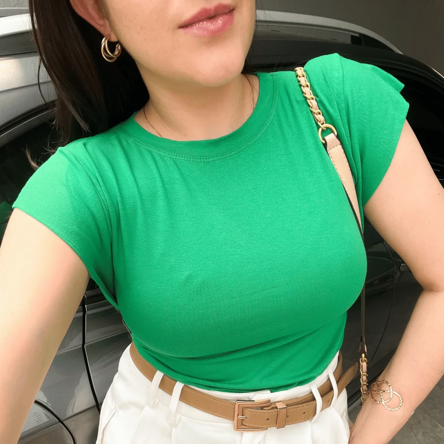 Women's Japanese Sleeve Muscle Tee Striped Elegant Summer Blouse - 綠色 - 查看 1