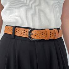 女士穿孔扣皮带，时尚休闲装饰腰带，适合牛仔裤 - 多色 - 查看 16