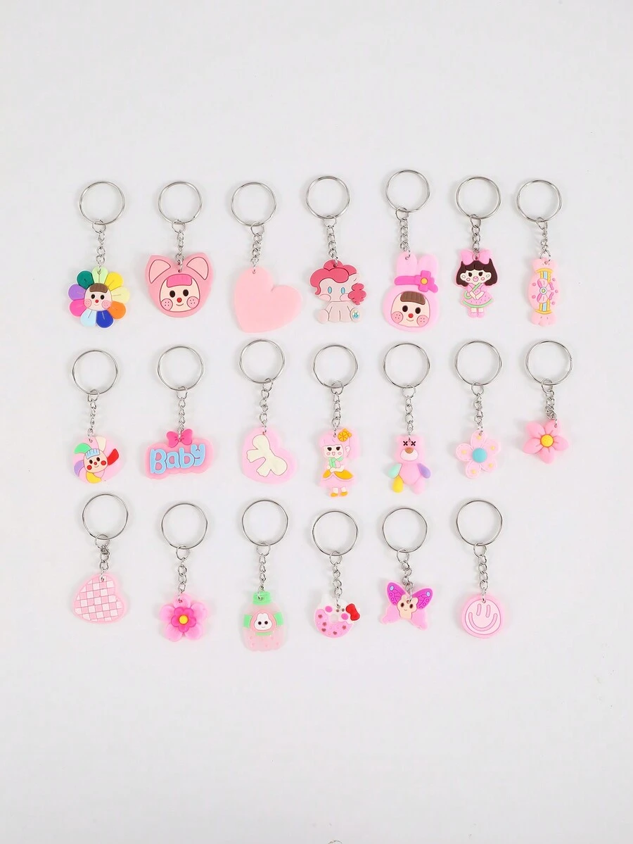 20 件卡通可爱钥匙链和钥匙圈，适合派对礼物、节日用品、返校礼物 - 彩色 - 查看 1