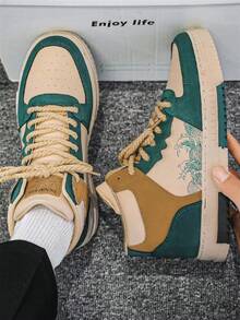 高帮皮革滑板鞋，多色步行鞋，四季男士轻便皮革运动鞋，高帮步行鞋，厚底鞋，拼色高帮滑板鞋，防滑鞋底，男士运动滑板鞋，多色低帮鞋，儿童系带大童运动鞋，男童礼物，个性化拼色学生鞋，街头户外平底步行鞋，青少年街舞鞋，高帮滑板鞋 - 彩色 - 查看 6