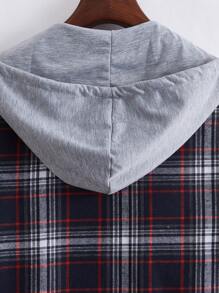 Men's Plaid Pattern Long Sleeve Hooded Shirt - Multicolor - View 4