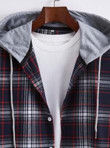 Men's Plaid Pattern Long Sleeve Hooded Shirt - Multicolor - View 3