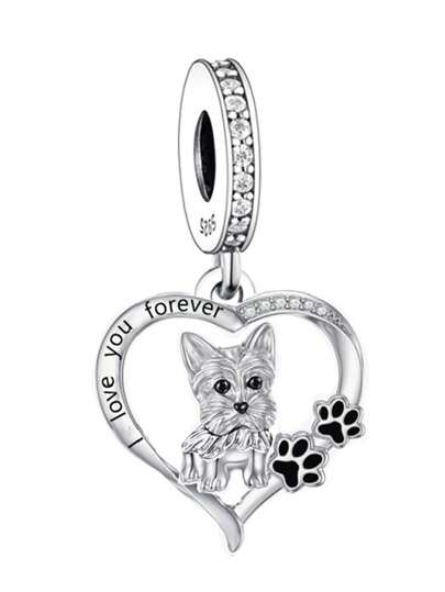 HuooNew 1 pieza Colgante de perro de zirconia de plata de ley 925 exquisito, adecuado para pulsera DIY, regalo conmemorativo de mascota unisex