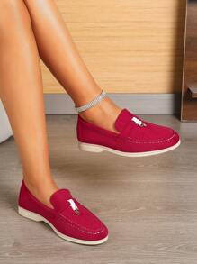 2024 Autumn/Winter Women Flat Round Toe Loafers, Casual Slip-On Leather Oxford Shoes, Wine Red/Angora Red/Deep Red Color, Plus Size 41-43