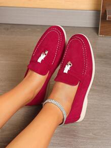 2024 Autumn/Winter Women Flat Round Toe Loafers, Casual Slip-On Leather Oxford Shoes, Wine Red/Angora Red/Deep Red Color, Plus Size 41-43