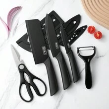 Black Five-Piece Stainless Steel Kitchen Knife Set With Knife Sheath, Household Chef Knives For Dormitory, Baby Food, Fruits