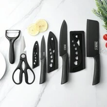 Black Five-Piece Stainless Steel Kitchen Knife Set With Knife Sheath, Household Chef Knives For Dormitory, Baby Food, Fruits
